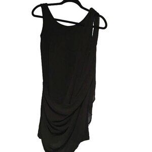 S The Label Womens Black Dress Attached Sheer Scarf Shoulder to Waist Sleeveless